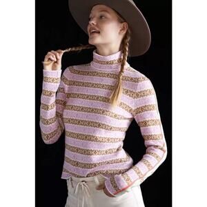 Anthropologie Maeve Women's Pink Ski Slope Fair Isle Turtleneck Sweater - Size S